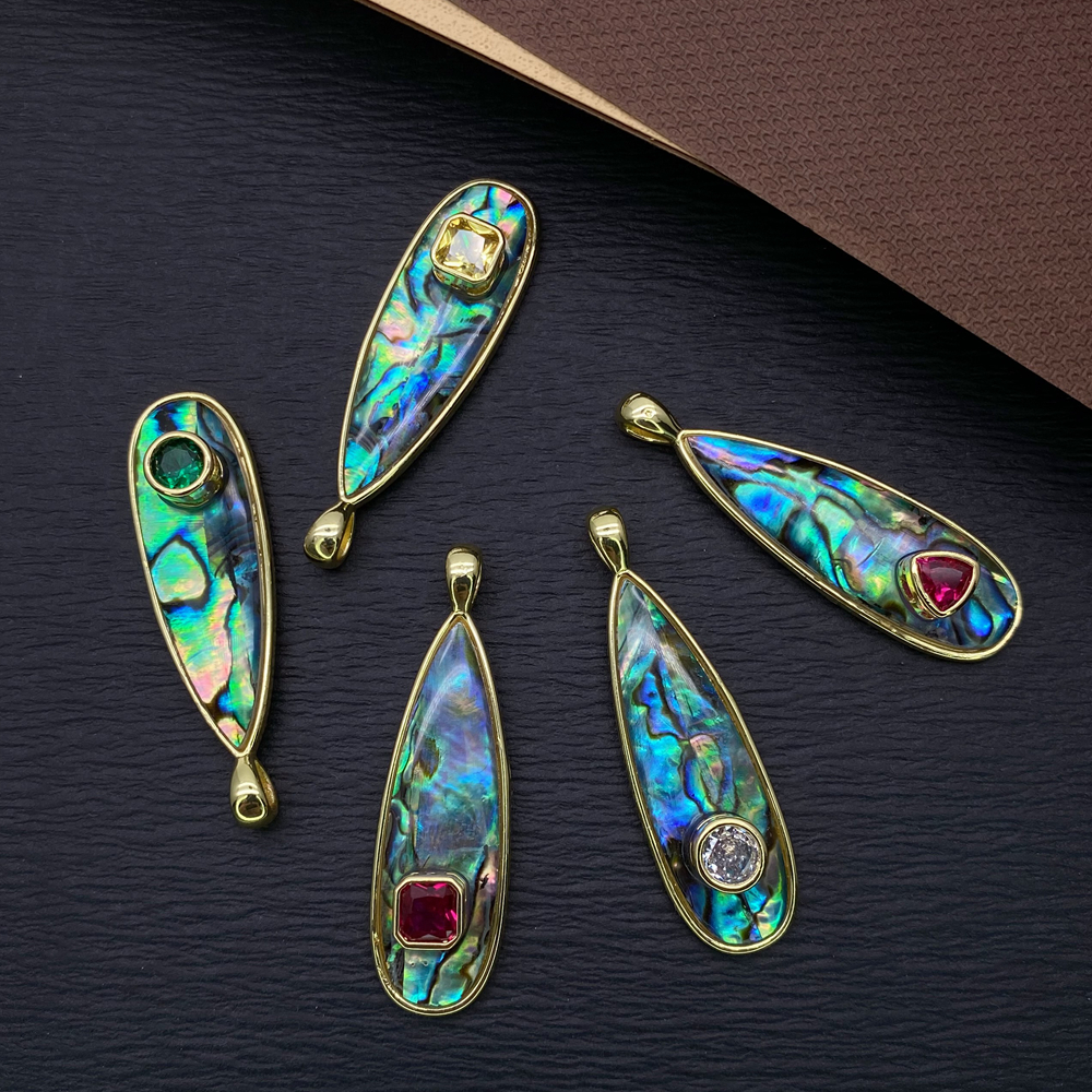 Bezels Set Pendant - 5 Pcs Natural Abalone Shell Multi