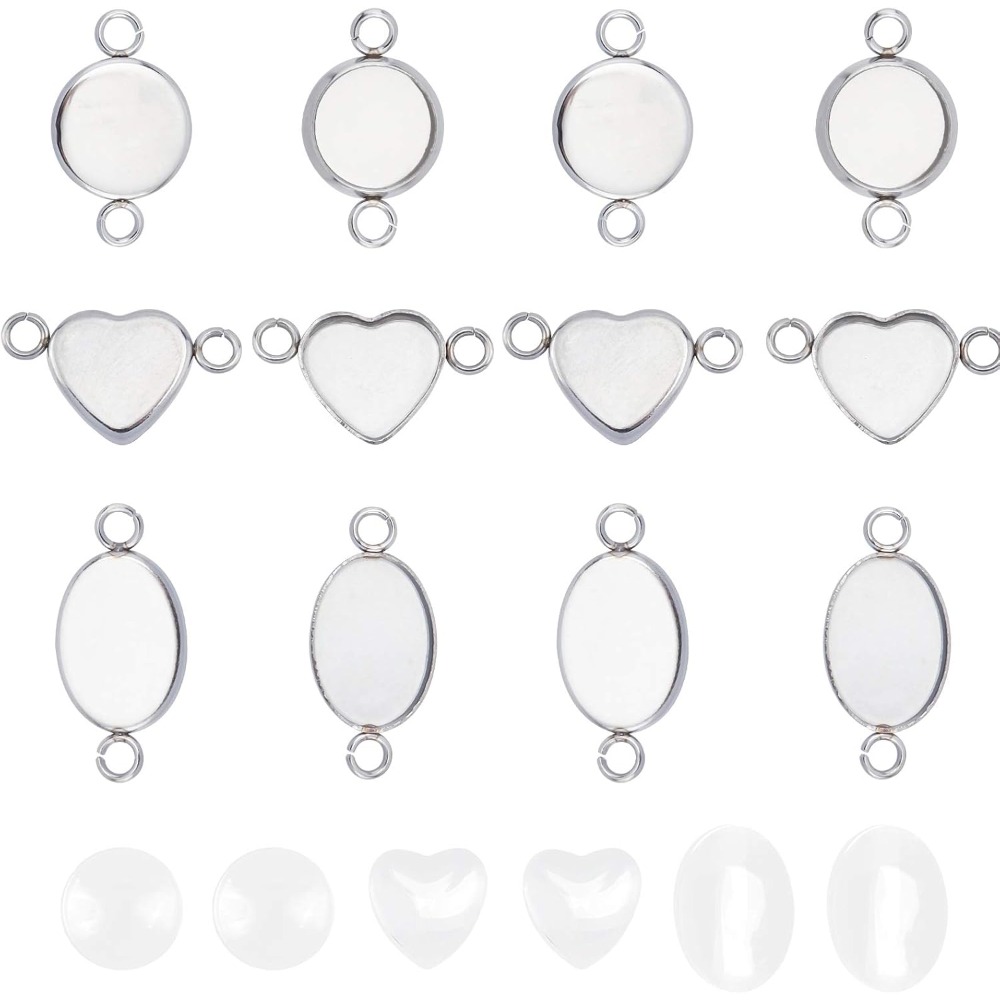 Bezels Set Pendant - 30 Sets Oval/Flat Round/Heart Bezel Blank