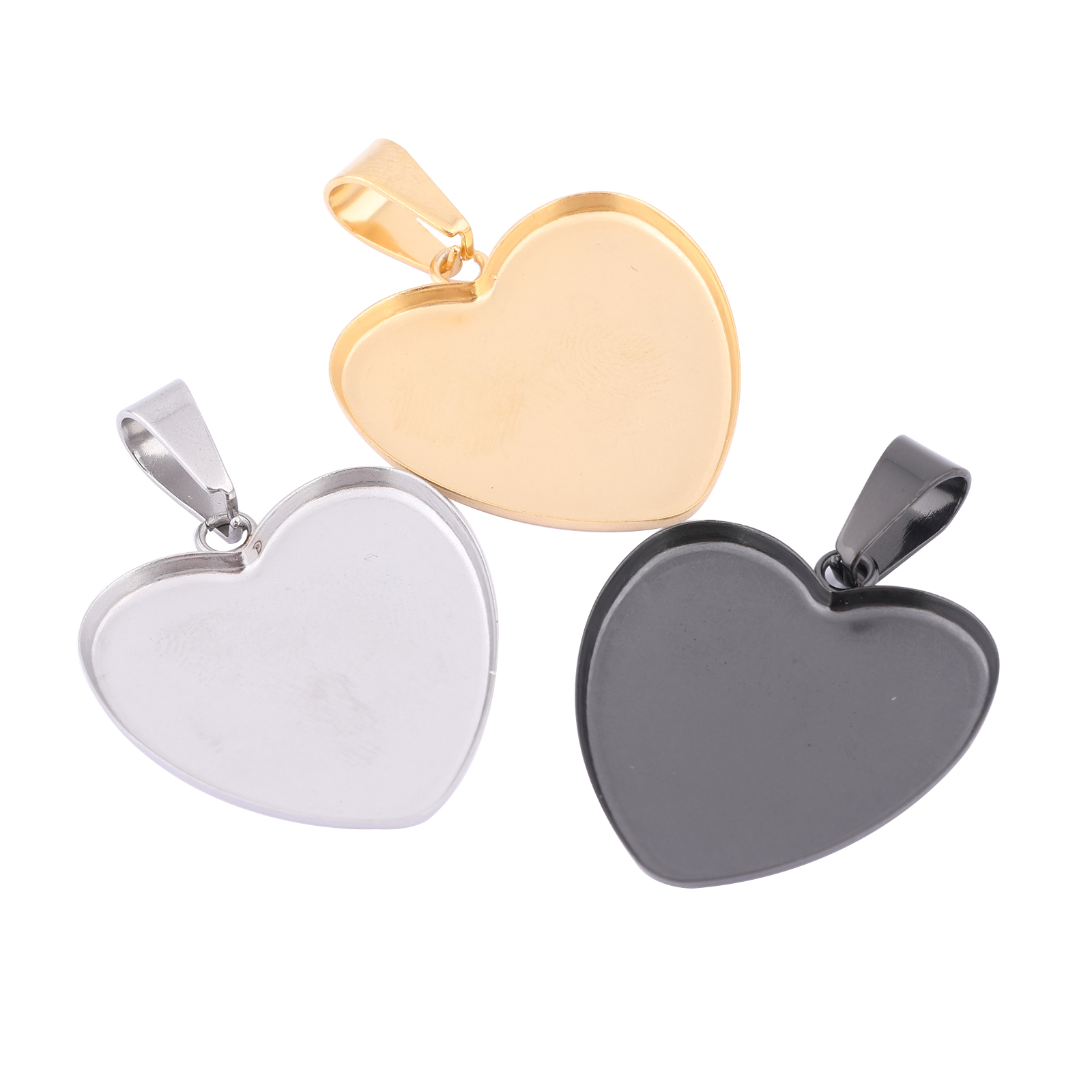 Bezels Set Pendant - 10pcs Stainless Steel Gold Plated Black