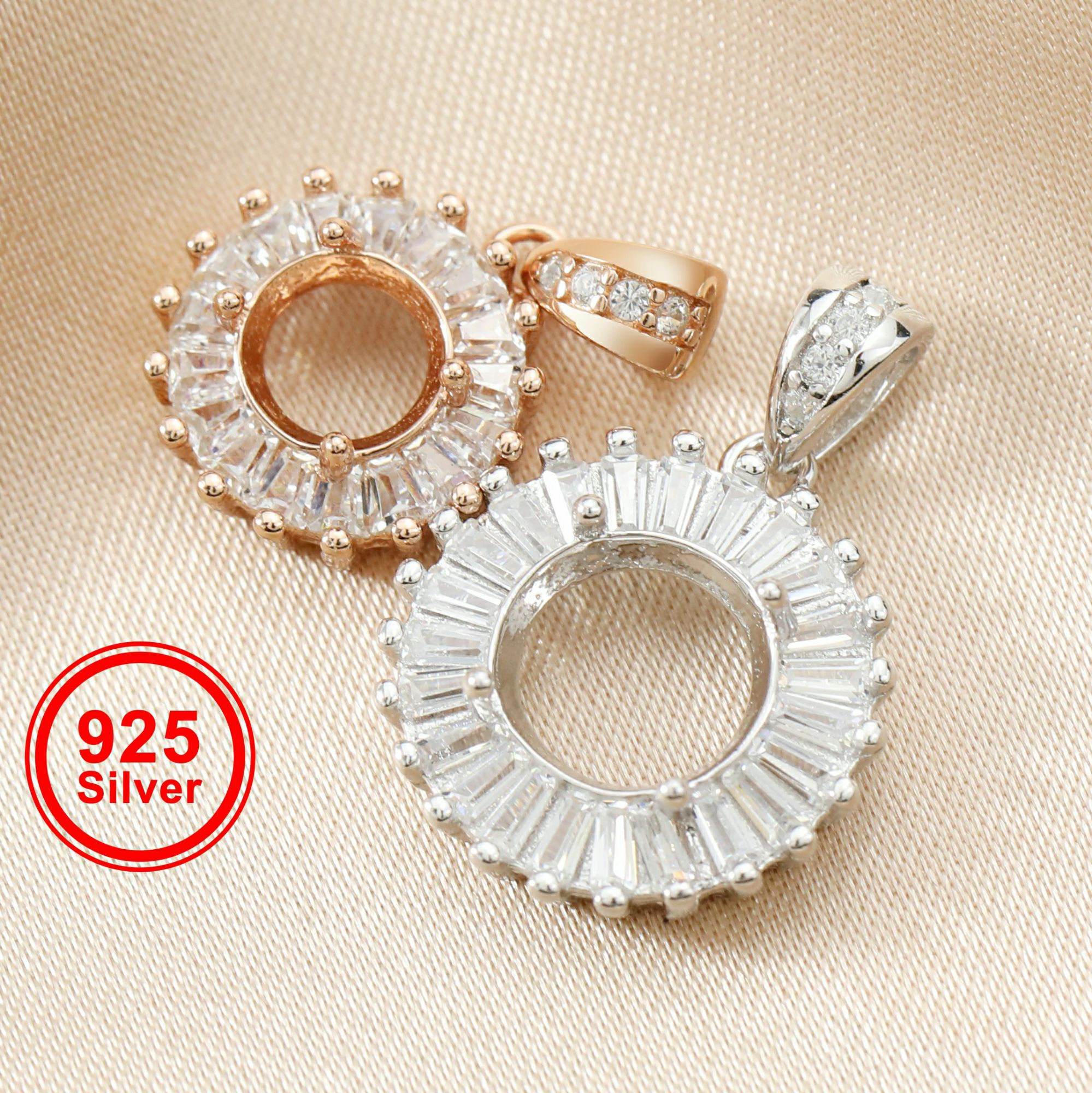 Bezels Set Pendant - 4-12MM Round Bezel Rose Gold Silver