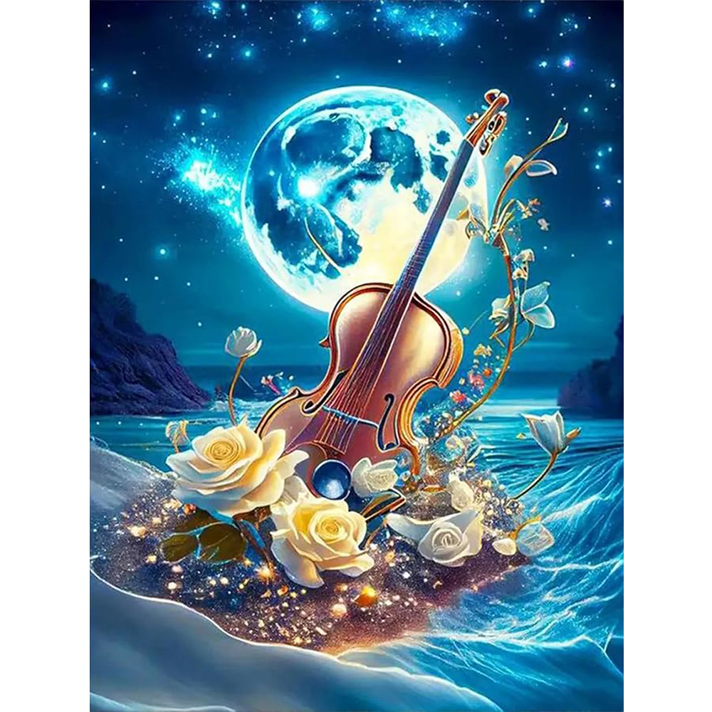 Resin Craft Kit - Frameless,Diamond Painting Set Cello Flower Landscape