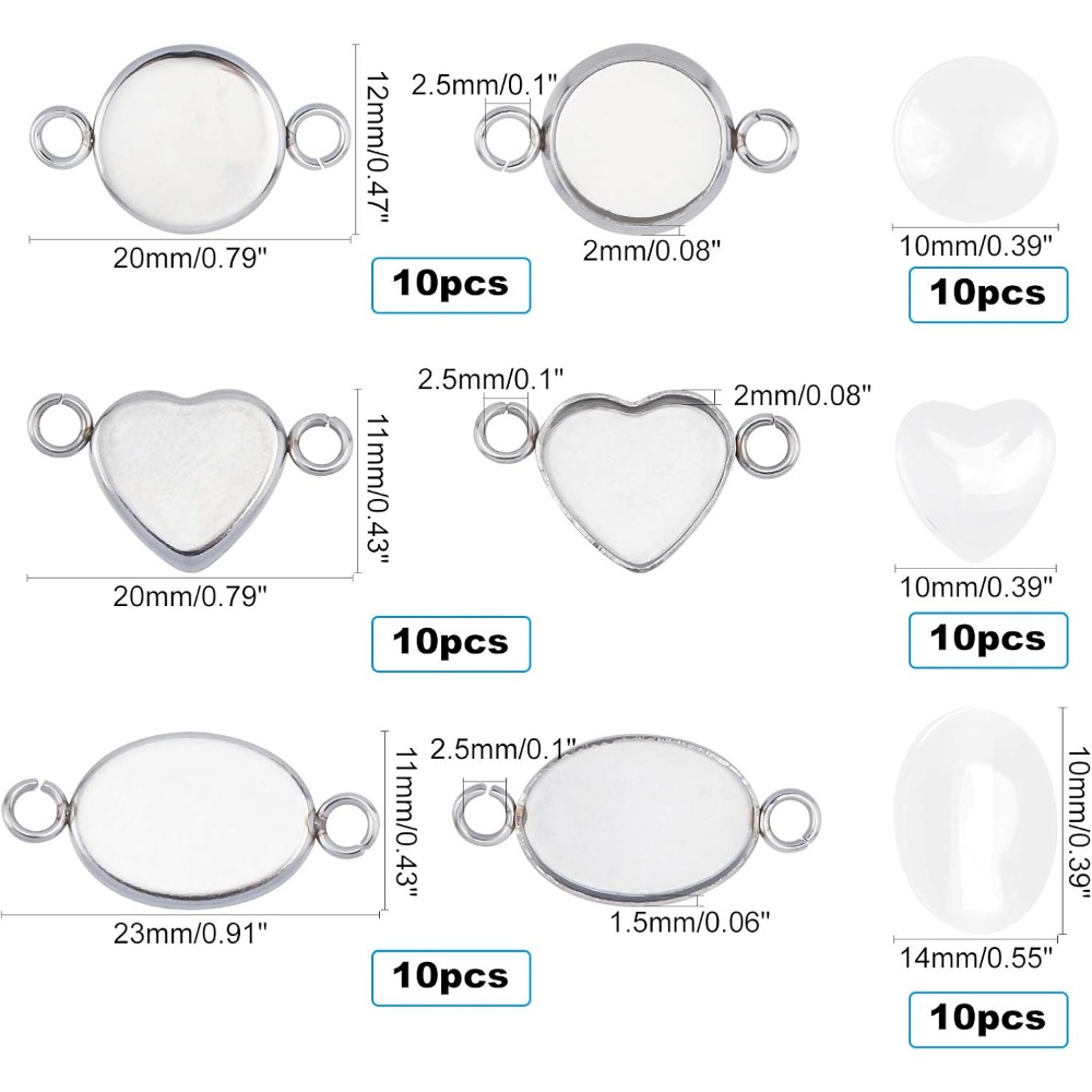 30 Sets Oval/Flat Round/Heart  - Bezels Set Pendant recension och pris