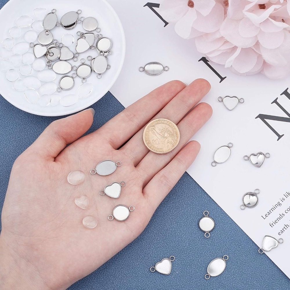 30 Sets Oval/Flat Round/Heart  - Bezels Set Pendant recension och pris