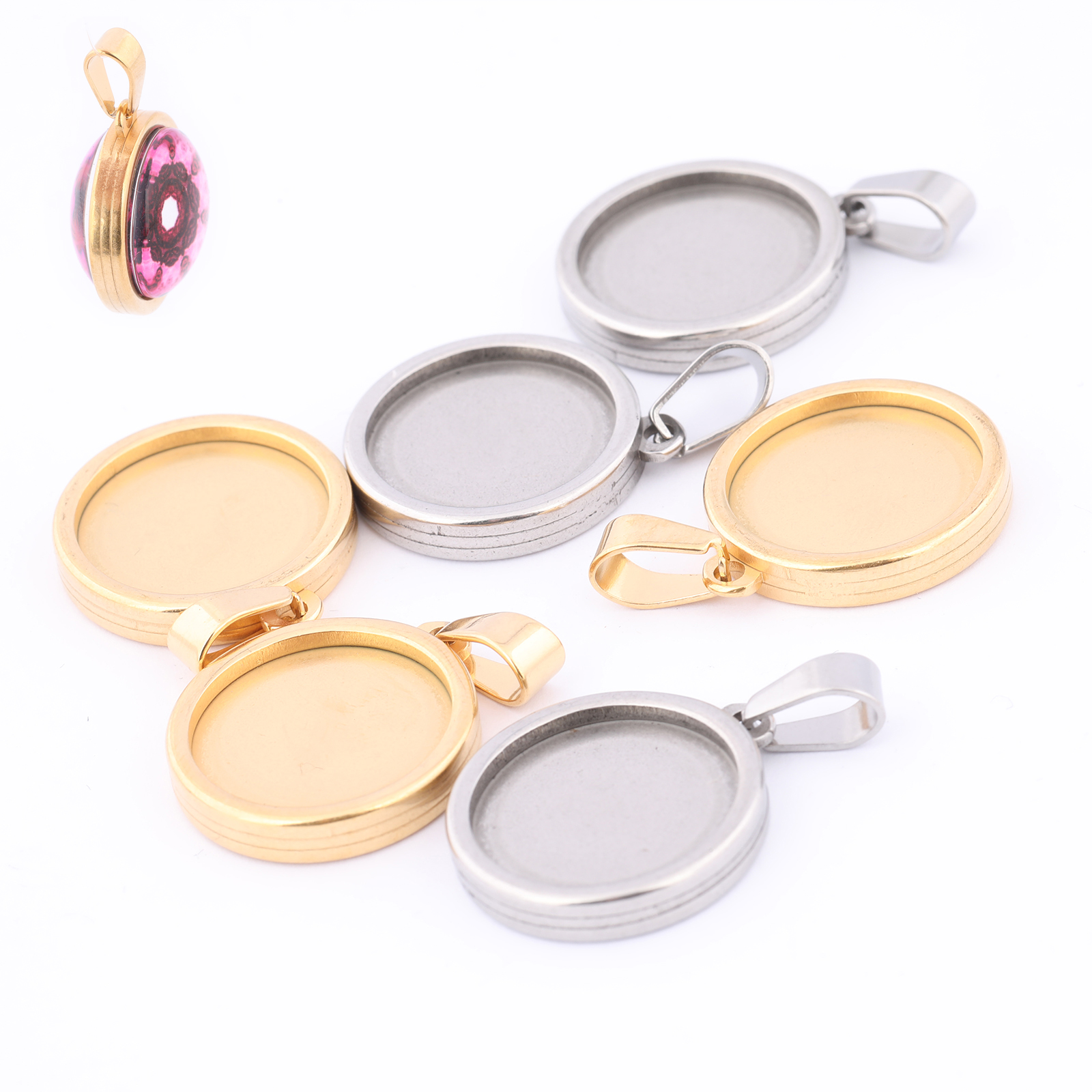5pcs Stainless Steel Gold Plat - Bezels Set Pendant recension och pris