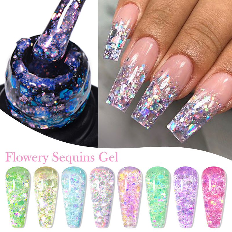 4/8pcs Flowery Sequins Gel Nai - Resin Glitter Pack recension och pris