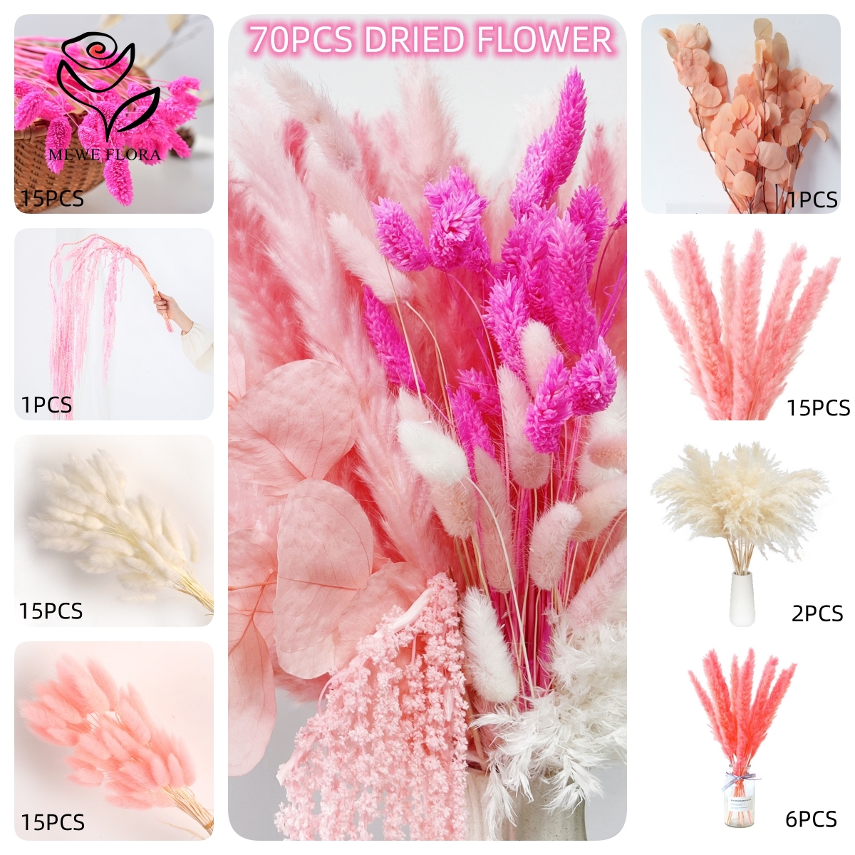 Natural Pampas Pink Dried Flow - Dried Flower Bulk recension och pris