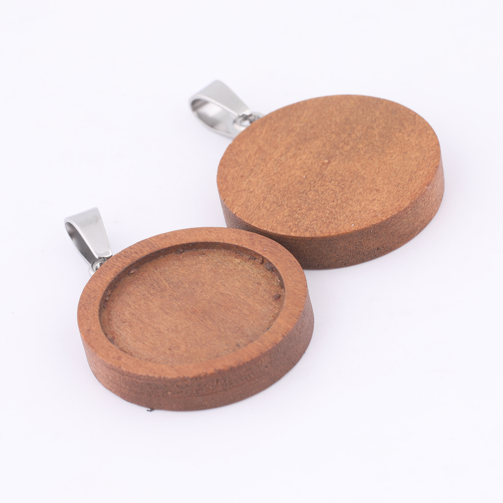10pcs 20mm Round Wood Cabochon - Bezels Set Pendant recension och pris