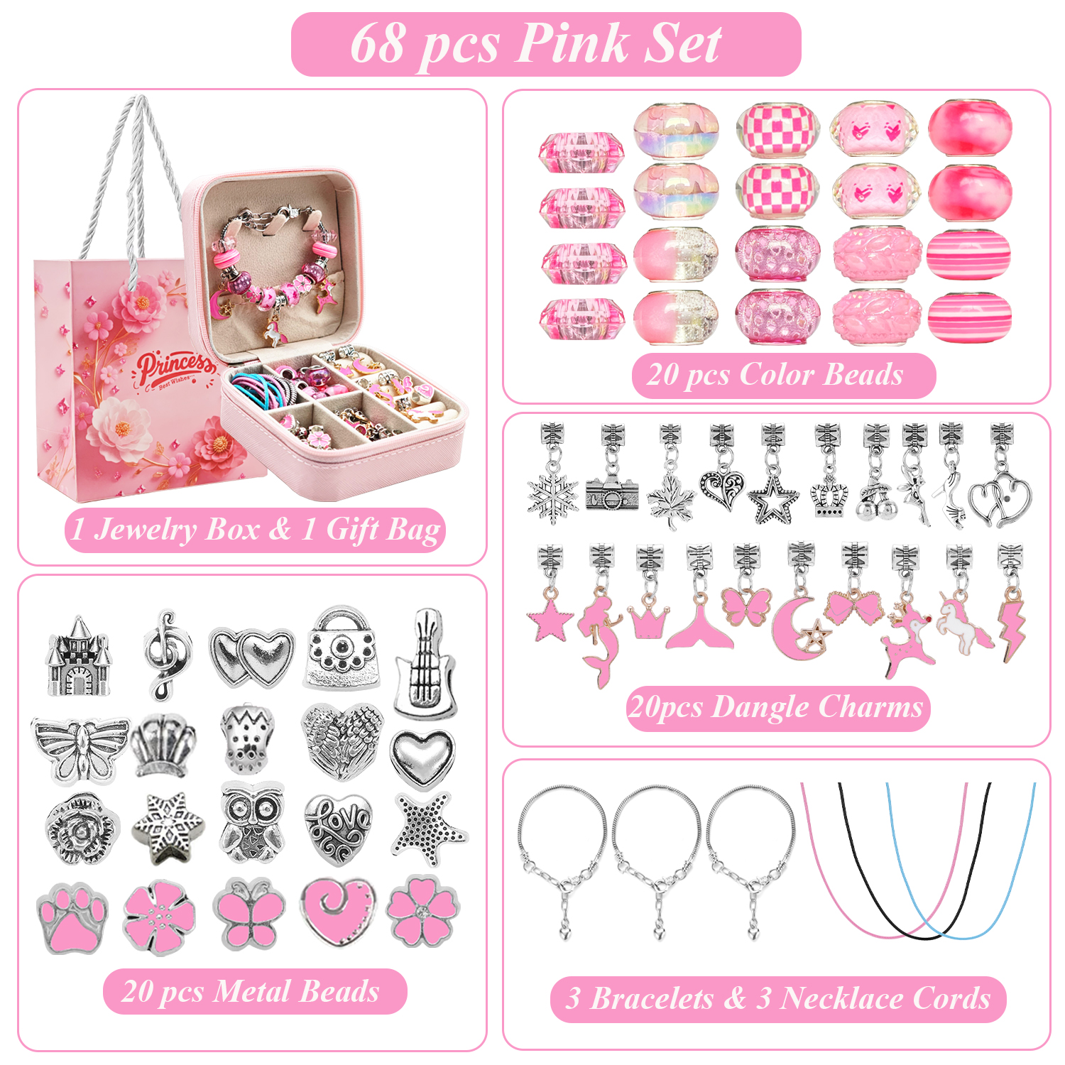 68pcs pink beaded jewelry set, - Resin Craft Kit recension och pris