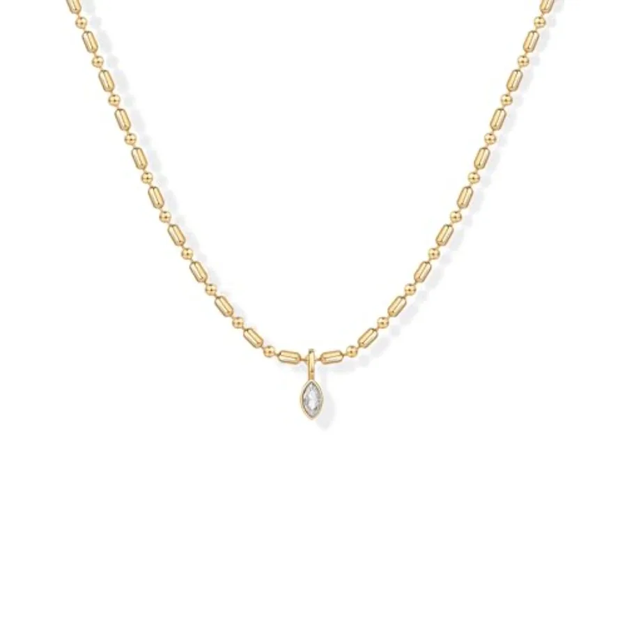 14K Gold Plated Dainty Tube Ba - Bezels Set Pendant recension och pris